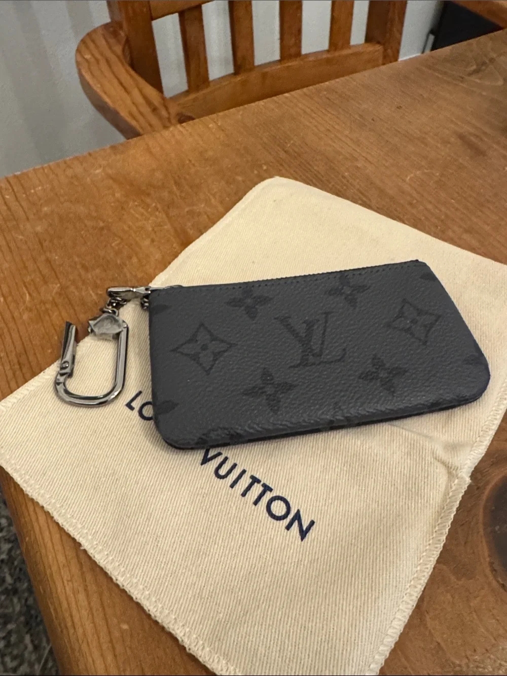 Louis Vuitton Black Monogram Key & Card Pouch with Metal Clip